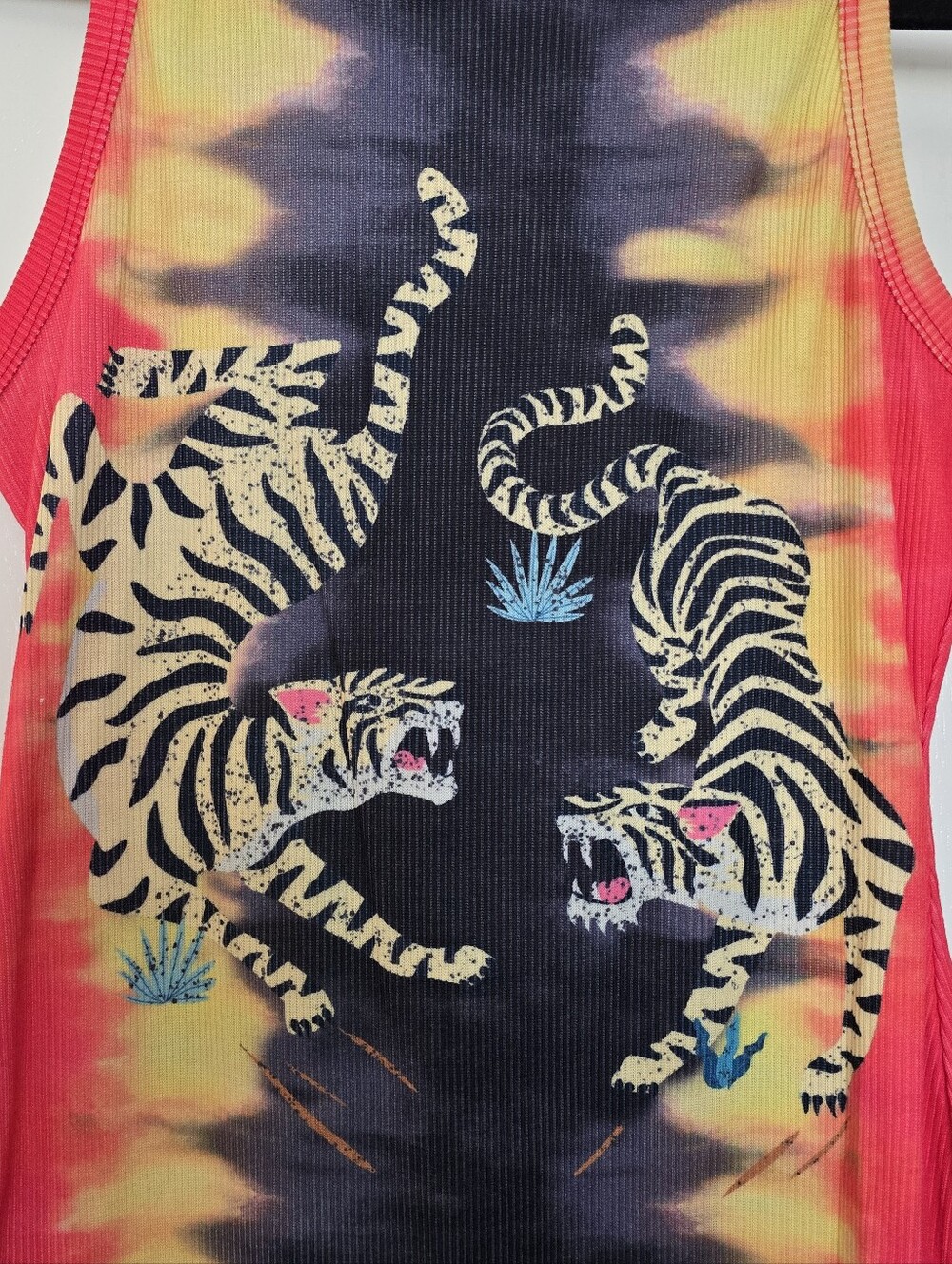 Ribbed Tiger Print Tie-Dye Bodycon Y2K Streetwear Sleeveless Dress - Picture 2 of 3